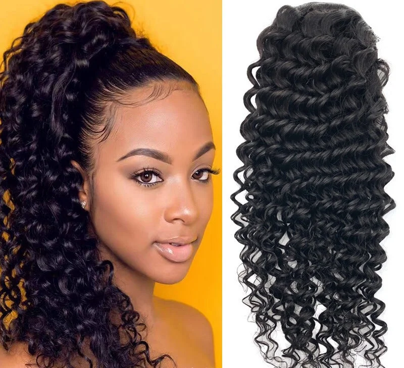 Blonde - colored ponytails for a sun - kissed and trendy lookDeep Wave Human Hair Ponytail Brazilian Hair 100gram for Black Women