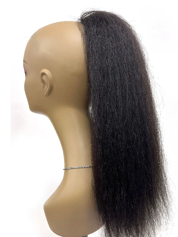 Ponytails with a side - swept bang for a flattering and stylish lookDraw String Ponytail- 100% Human Hair Kinky Straight 18"