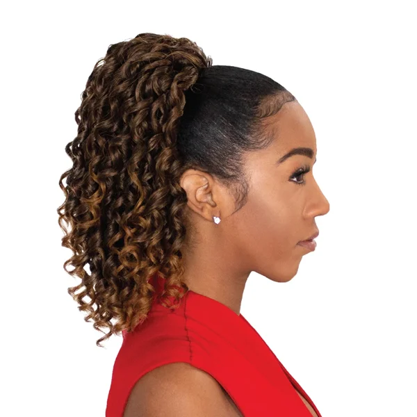 Ponytails with a side - swept bang for a flattering and stylish lookEve Hair Drawstring FHP-355