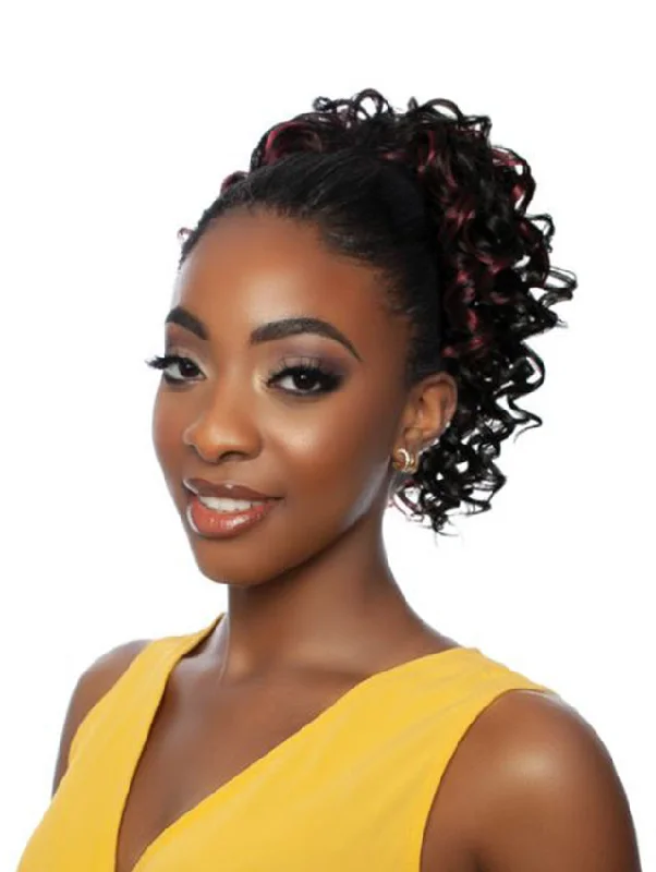 Curly ponytails with tight ringlets for a playful and feminine vibeMane Concept Brown Sugar Wrap&Tie DrawString BS SOFT BOUNCY CURL WNT 10- BSWNT14