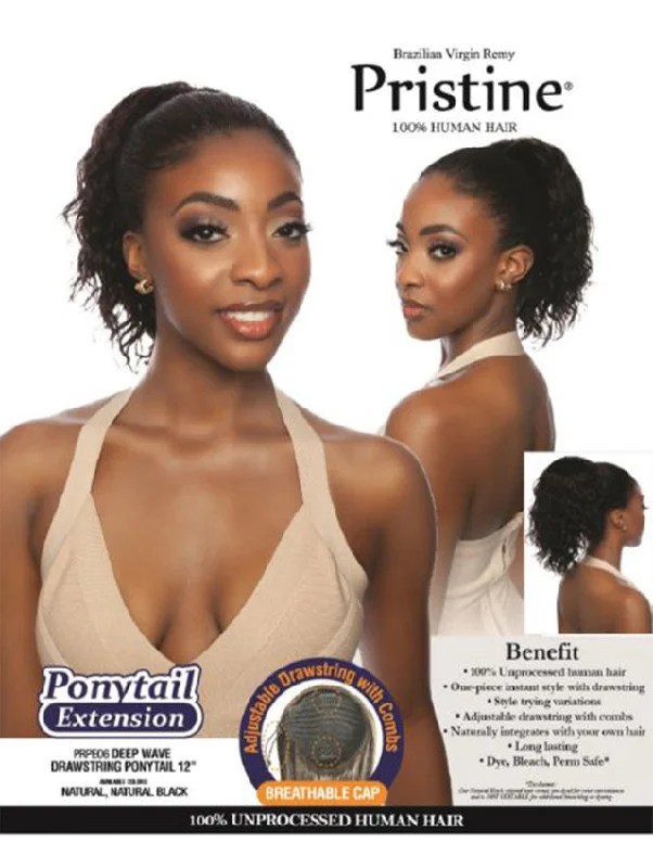 Low - profile ponytails for a sophisticated and understated styleMane Concept Pristine 100% Human Hair -DEEP WAVE DRAWSTRING PONYTAIL 12"(PRPE06)