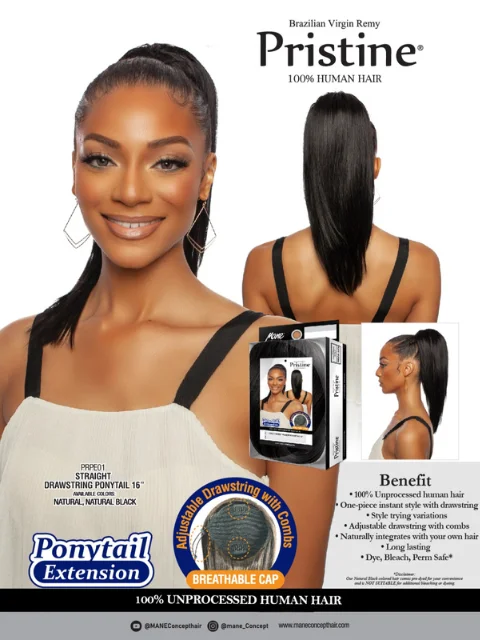 Braided ponytails with intricate patterns for an ethnic - inspired lookMane Concept Pristine 100% Human Hair Ponytail Extension - STRAIGHT DRAWSTRING PONYTAIL 16" PRPE01