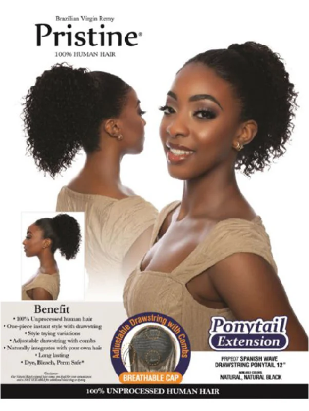 Black - colored ponytails for a classic and timeless appearanceMane Concept Pristine 100% Human Hair -SPANISH WAVE DRAWSTRING PONYTAIL 12"(PRPE07)