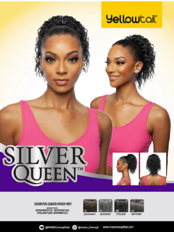 Synthetic ponytails with heat - resistant fibers for easy stylingMane Concept YellowTaiL Silver Queen Ponytail Drawstring - QUEEN RIVER WNT (SQWNT05)