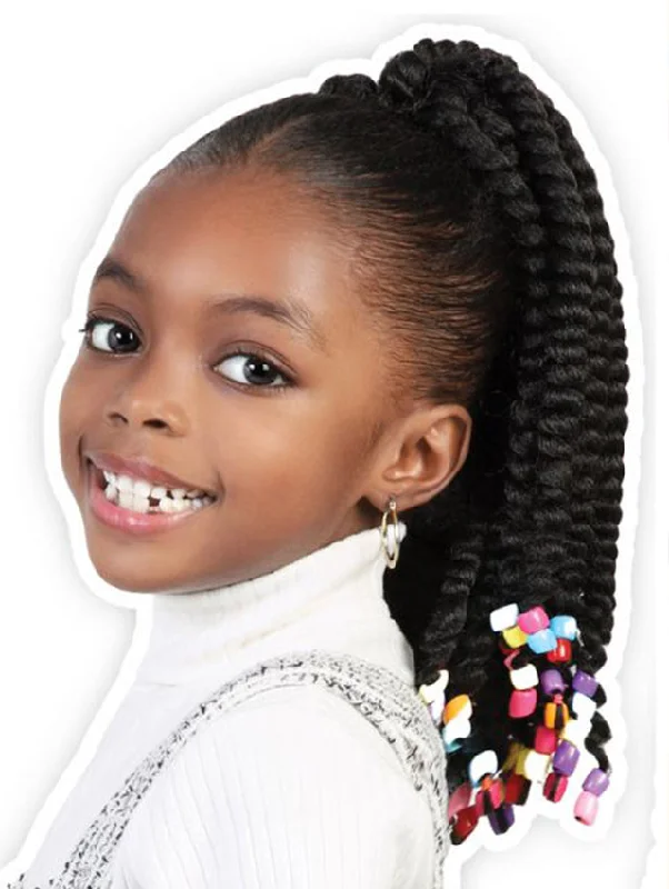 Ponytails with a side - swept bang for a flattering and stylish lookMotown Tress Kidikidi Drawstring Ponytail CANDY POP 8" Senegal Twist w/ Beads