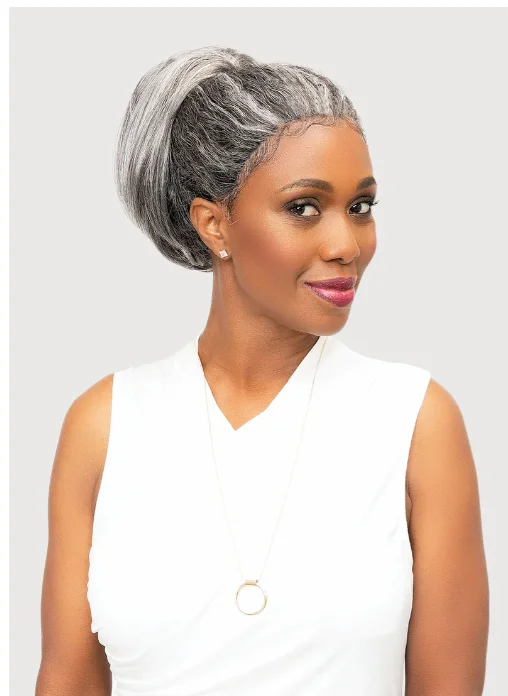 Ponytails with a side - swept bang for a flattering and stylish lookMs. Granny Spring Fall Drawstring Ponytail