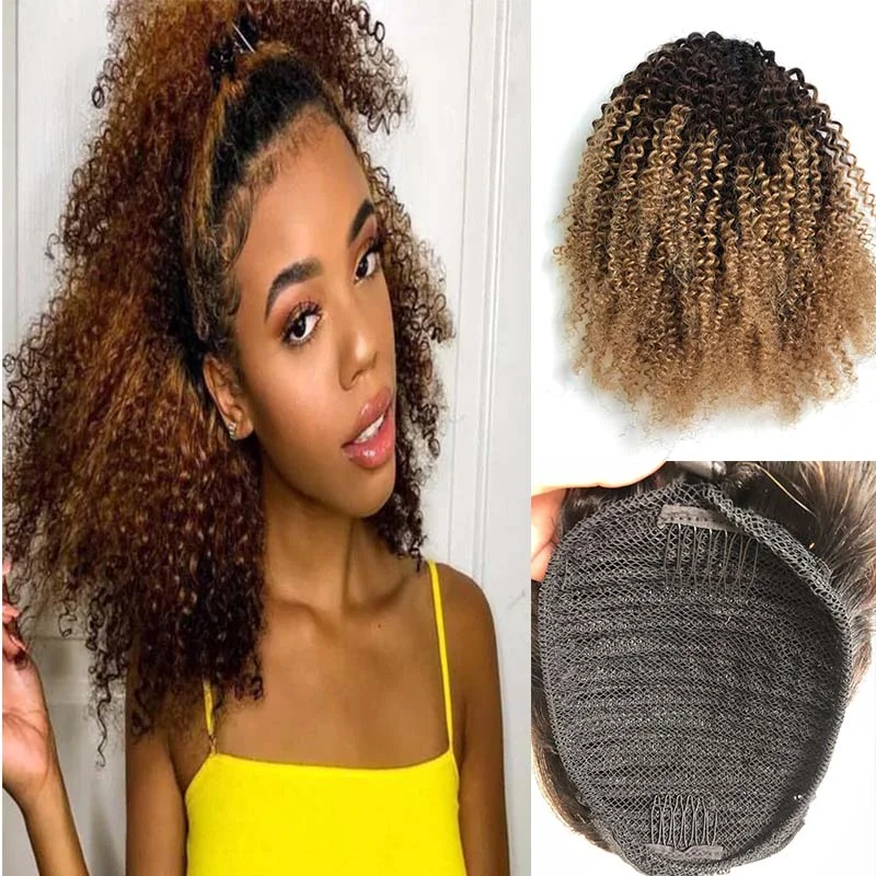 Extension ponytails with a secure elastic base for all - day comfortOmbre Brazilian Hair Kinky Curl Ponytail for Black Women Surprisehair