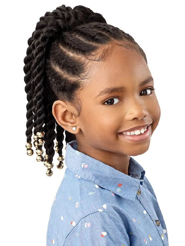 Extension ponytails with a secure elastic base for all - day comfortOutre Lil Looks Premium Synthetic Drawstring Ponytail - BEADED TWISTS 12