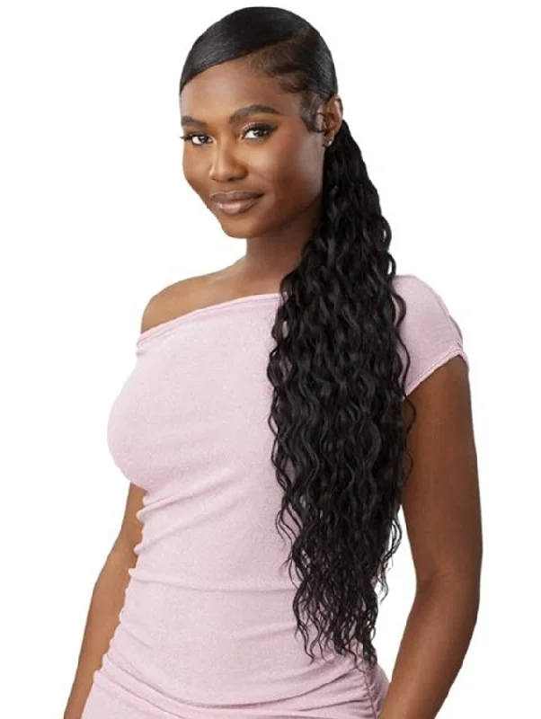 Straight ponytails with a sleek finish for a modern and polished lookOutre Pretty Quick Wrap Pony Ponytail - WATER WAVE 28"