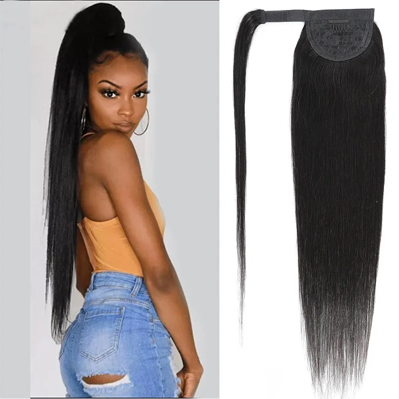 Clip - on ponytails for a quick and convenient hair changeStraight Brazilian Human Hair Ponytail Puff for Black Women Surprisehair