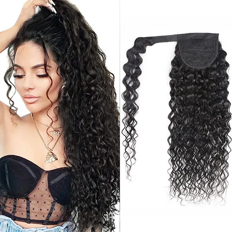 High - volume ponytails for a bold and glamorous appearanceWater Wave Human Hair Ponytail Clip-in  Hair Extension for Black Women