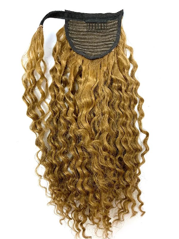 Curly ponytails with tight ringlets for a playful and feminine vibeWrap Around 100% Human Hair Ponytail in Deep Wave 12"