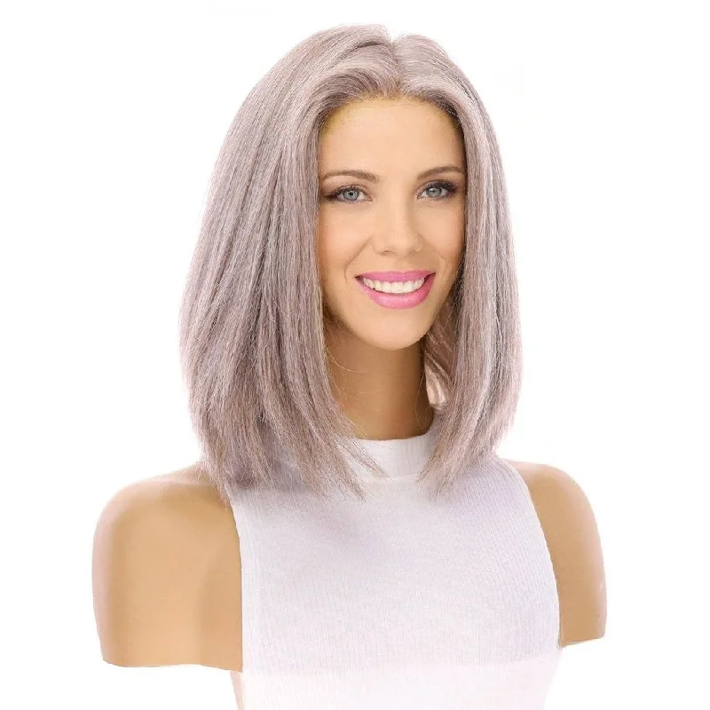 Short wig in a fiery red color for a vibrant appearance13" Victoria Silk Top Wig Champagne Grey