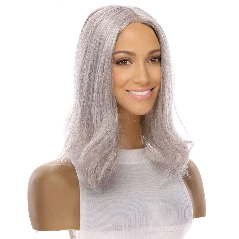 Short wig with a gradient color for a modern and stylish appearance14" Emerald Silk Top Topper Snow Grey