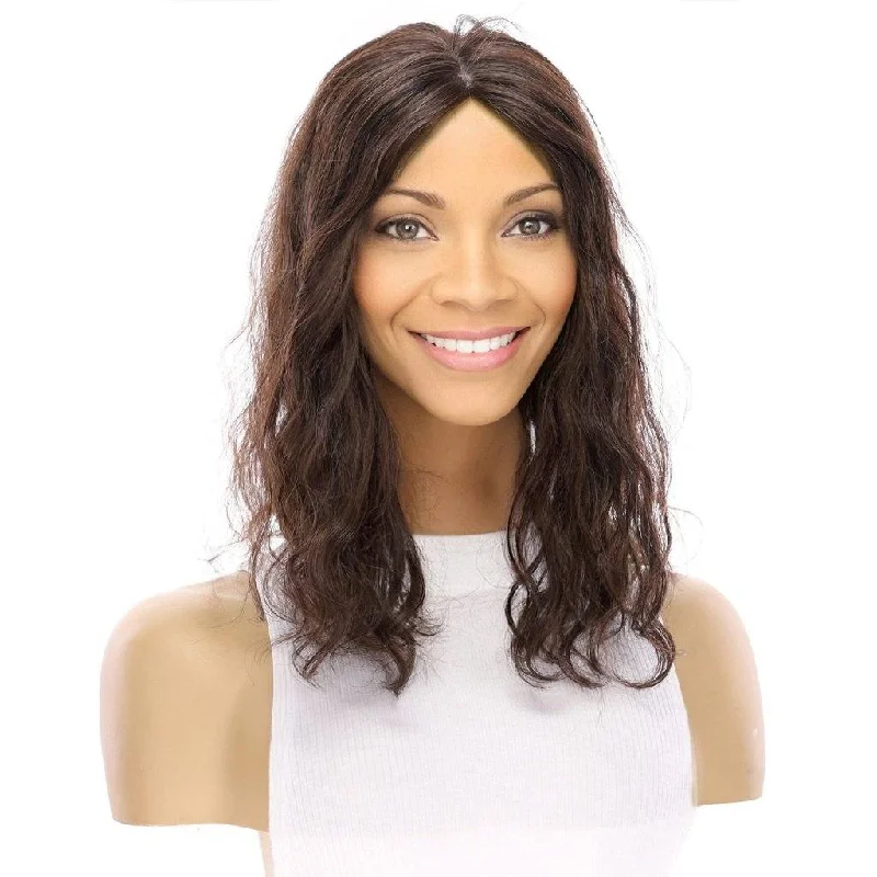 Short wig with a gradient color for a modern and stylish appearance14" Topaz Lace Top Topper Dark Brown Wavy