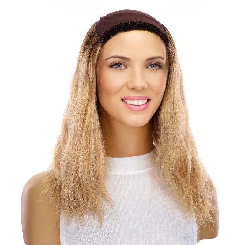 Short wig with a blunt bob cut for a modern and sleek style16" HatFall Wig Golden Blonde Wavy