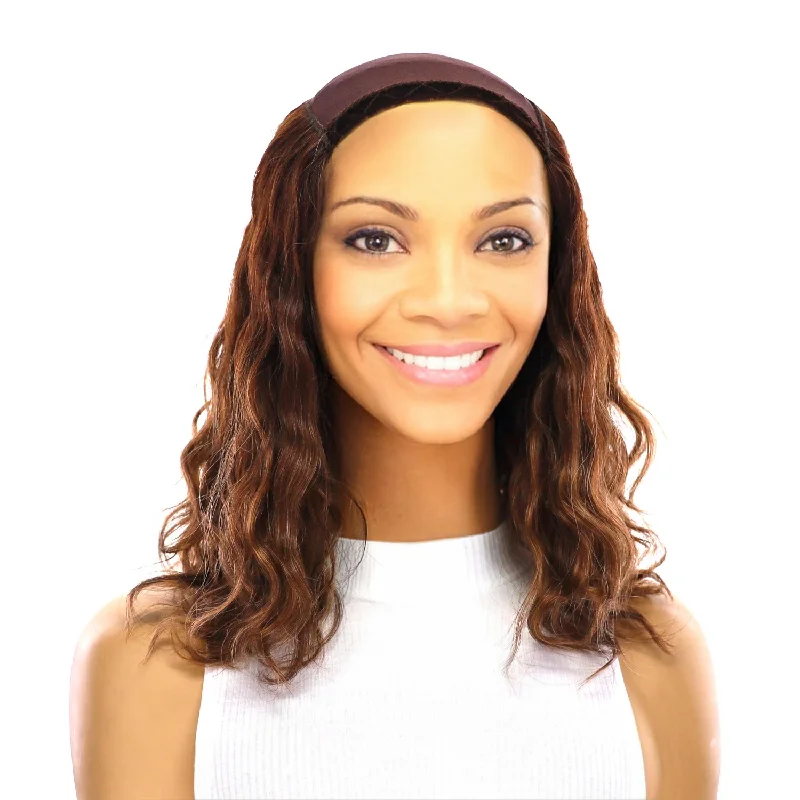 Monofilament - cap short wig for a breathable and natural - looking scalp16" HatFall Wig Medium Brown Balayage Wavy