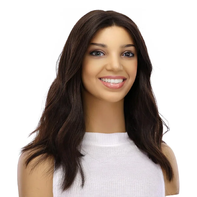 Layered short wig to add volume and dimension16" Divine Lace Top Wig Dark Brown