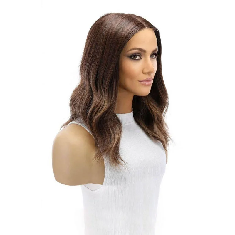 Layered short wig to add volume and dimension16" Divine Lace Top Wig Medium Brown Balayage