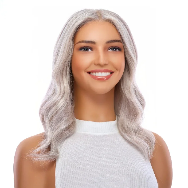 Layered short wig to add volume and dimension16" Ponytail Silk Part Wig Snow Grey