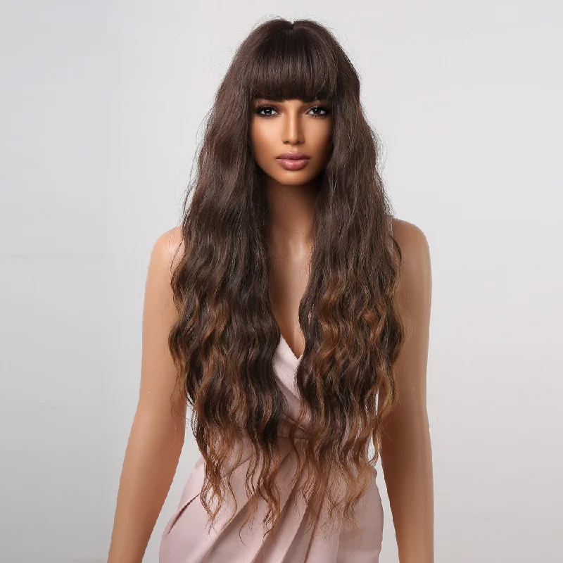 Curly wig with a honey - blonde color for a warm and sunny appearance28 Inches Extra Long Beach Waves Synthetic Wig - Mahala