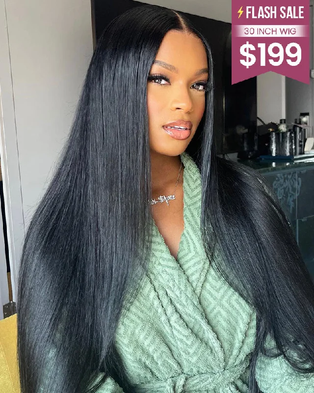 Wavy wig with a pre - styled curl pattern for convenience【30" Super Sale】Minimalist Series Glueless 13x4 Lace Front Pre-Bleached Knots Natural Black Body Wave/Straight/Curly Human Hair Wig