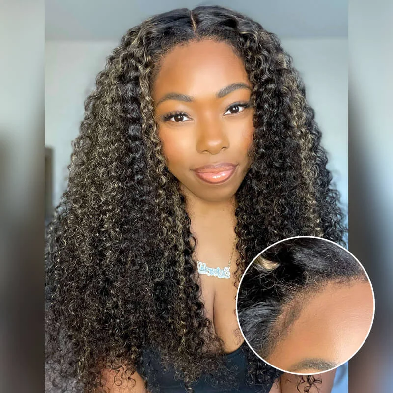 Curly wig with a water - wave texture for a unique and stylish choice4C Edges Hairline Wig Honey Blonde Highlight Wig 13x4 5x5 HD Lace Front Jerry Curly Human Hair Wigs