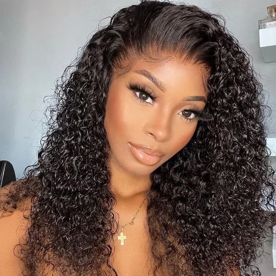 Curly wig with a silk - base cap for a comfortable and smooth feelJerry Curly Natural Black Wig Human Hair Wig Lace Front Wigs Pre-Cut Wigs 150% Density