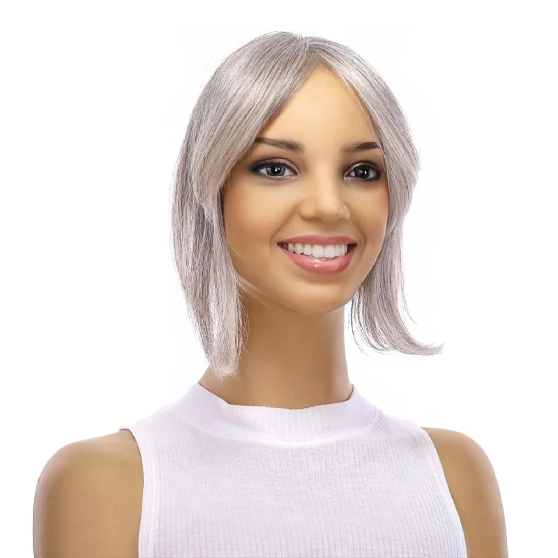 Lace - front short wig for a seamless and realistic hairline9" Fringe Topper Silver Fox