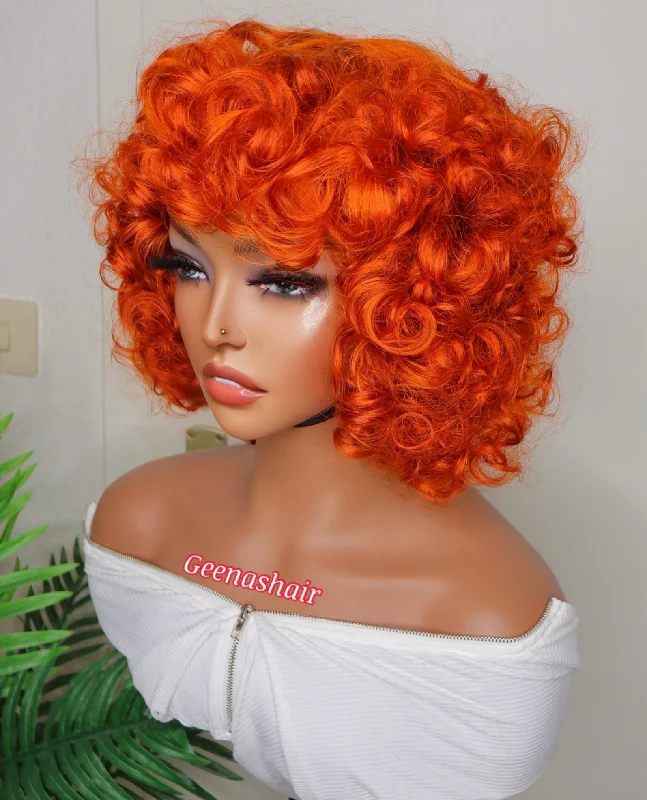 Curly wig with a silk - base cap for a comfortable and smooth feelOmotola bounce orange