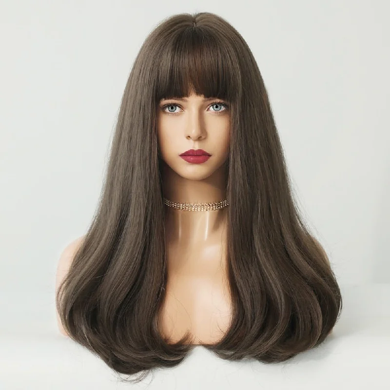 Wavy wig with a middle - part for a classic and elegant styleAsh Brown Synthetic Wigs