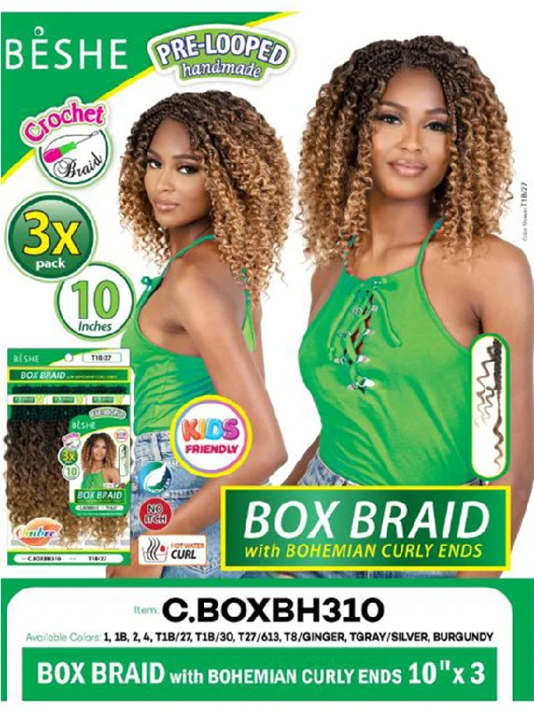 Sew - in Braid & Plait Hair Extensions for a Long - Lasting and Secure StyleBeshe BOX BRAID with BOHEMIAN CURLY ENDS 10"x3" Pre-looped Handmade Crochet Braid(C.BOXBH310)