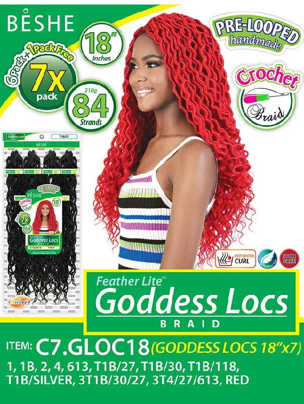 Box Braid & Plait Hair Extensions in a Jet - Black Color for a Classic AppearanceBeshe Feather Lite 7X GODDESS LOCS Crochet Braid 18 C7.GLOC18