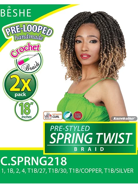 Braid & Plait Hair Extensions with a Pre - Twisted Design for Easy InstallationBeshe Pre-Looped 2X SPRING TWIST Crochet Braid 18