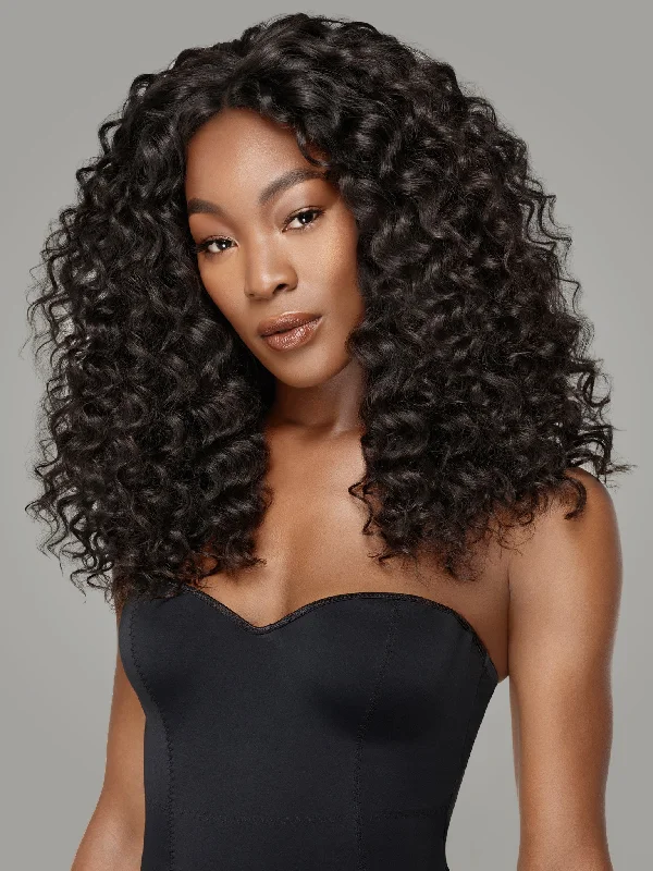 Wavy wig with auburn undertones for a unique and eye - catching colorBounce Deep Wave Hair Extensions