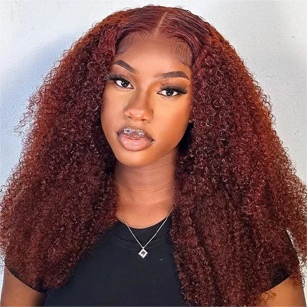 Virgin - human - hair curly wig for the highest qualityReddish Brown Wig Wear Go Glueless 4C Wig Closure Wig with Breathable Cap Beginner Wig