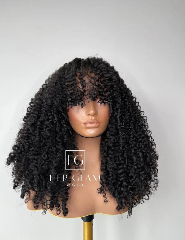 Curly wig with a 220 - density for an extra - full appearanceKELSY SOFT KINKY CURLY CUSTOM MADE 5*5 CLOSURE WIG