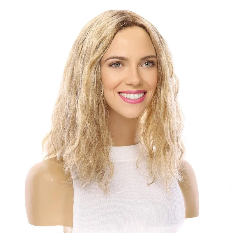 Heat - resistant short wig for easy styling with hot tools16" Princess Silk Top Wig Ash Blonde Wavy