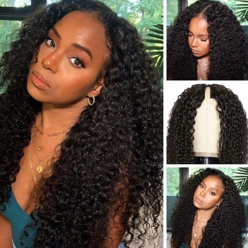 Lace - front curly wig for a seamless hairlineCurly Human Hair Wig Upgrade V part Wig Without Leave out