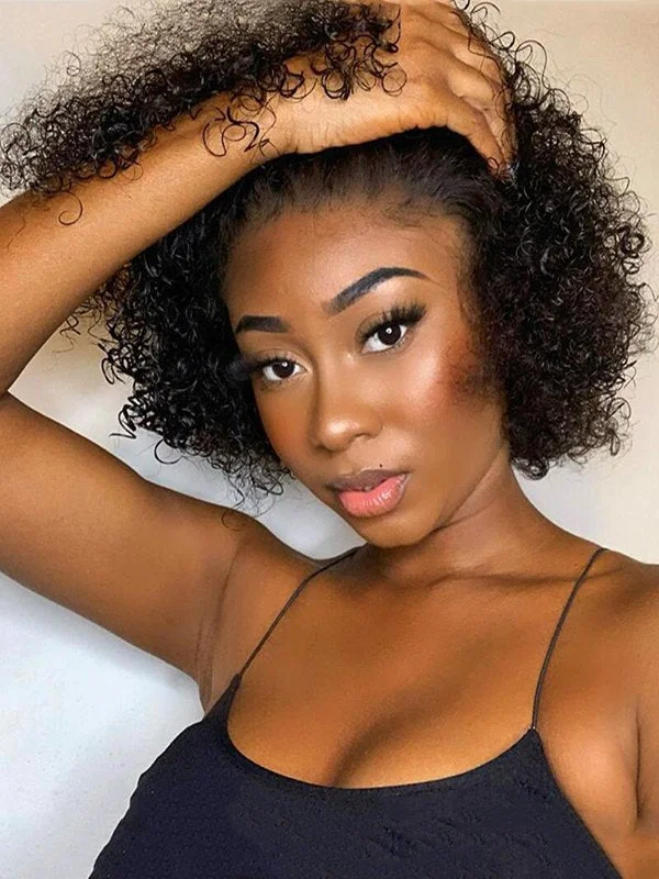 Synthetic curly wig with a tight - curl pattern for a natural lookAfrica Curly Short Hair 100% Human Hair 13*6 HD Lace Wig DW81