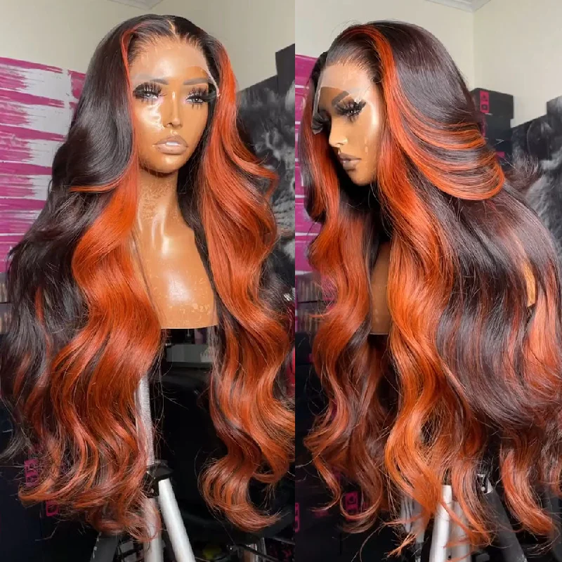 Synthetic wavy wig with a heat - friendly formulaEssence | 13X6 Lace Front Ginger Higlight Virgin Human Hair Wig