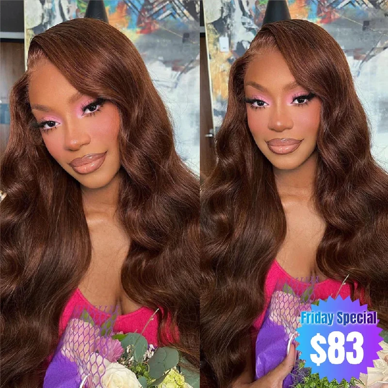 Wavy wig with a wispy fringe for a soft and feminine look【Friday Special】4X4/13x4 Transparent Lace Wig 250% Human Hair Wig Brown