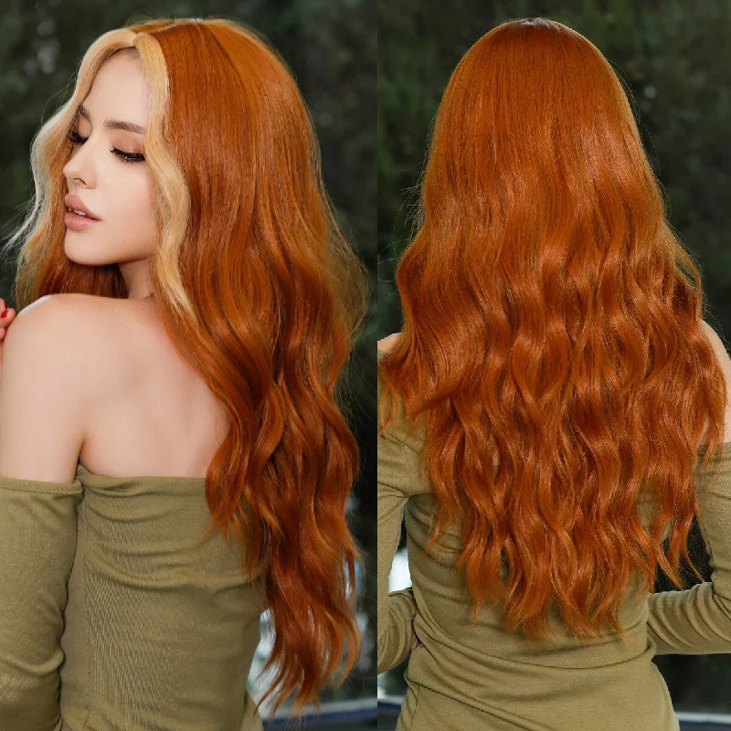 Virgin - human - hair wavy wig for the highest qualityGinger Copper Ombre Long Wavy Wig