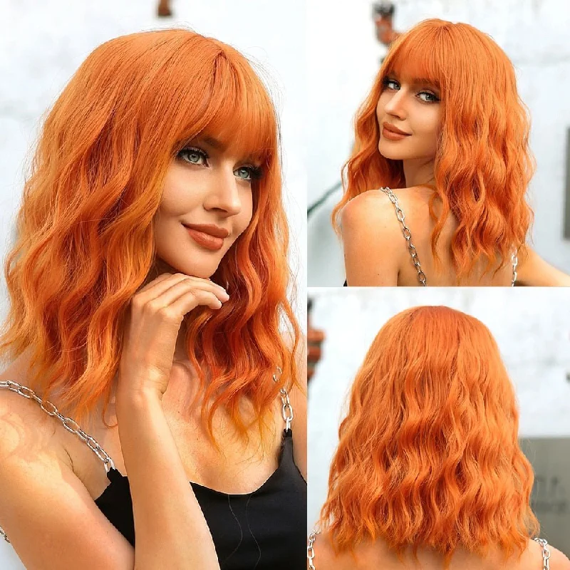 Synthetic wavy wig with a heat - friendly formulaGinger Short Wavy Wig with Bangs