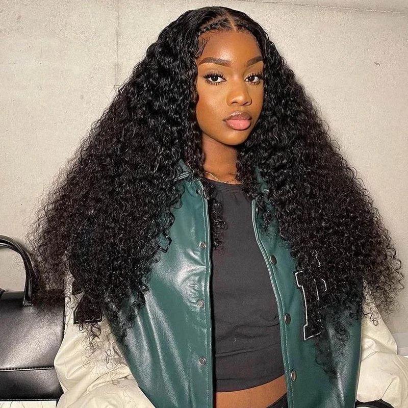 Curly wig with a natural - looking root for a more realistic lookNatural Black Curly Wig 4x4/13x4/13x6 Transparent Lace Front Wigs Water Wave Human Hair