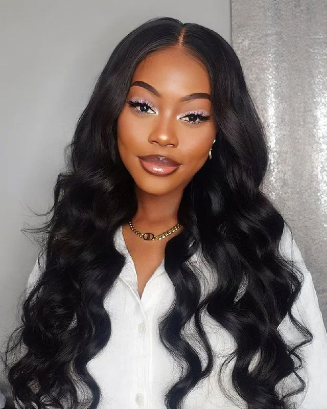 Human - hair wavy wig for a natural and luxurious feel【Super Sale】5x5 Lace Closure Wigs Real Glueless Wig Body Wave Pre-Plucked/Pre-Bleached Natual Black Human Hair Wig