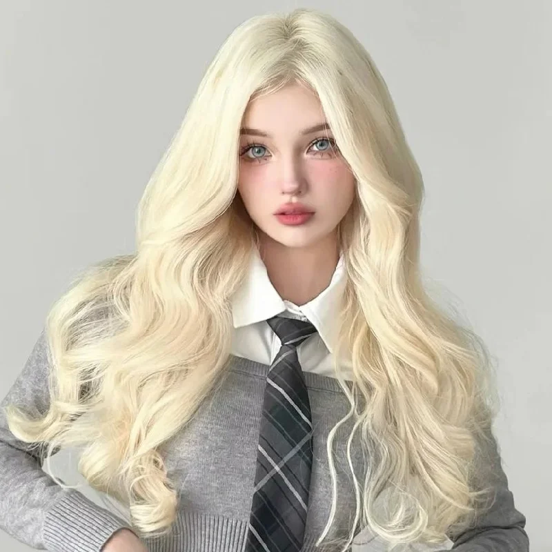 Heat - resistant curly wig for easy styling at homeGolden medium long curly wig yv47103