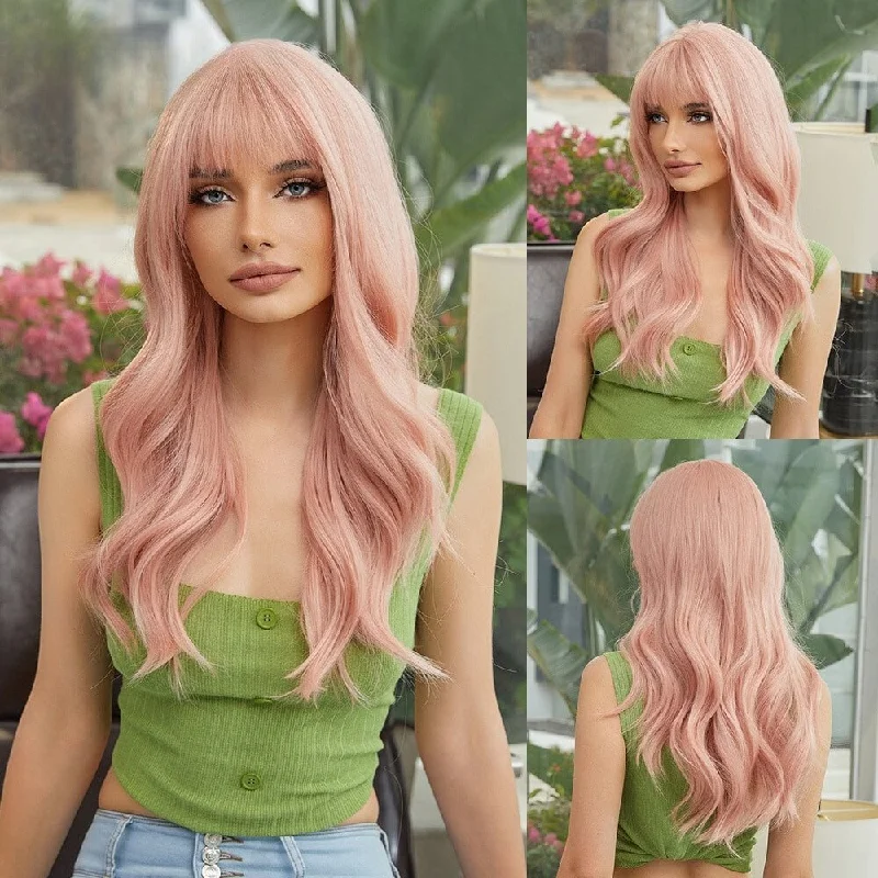 Body - wave wig with a full and voluminous lookGrapefruit Pink Long Curly Synthetic Wig