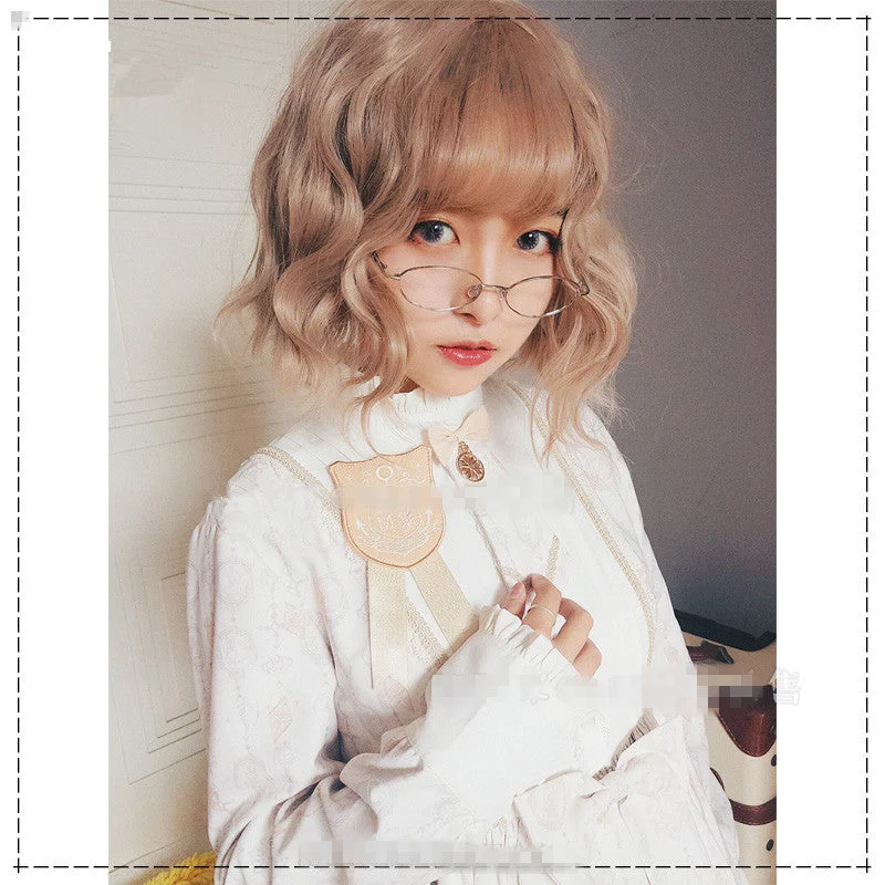 Platinum - blonde short wig for a trendy and eye - catching styleHarajuku Lolita cos wig yv40508