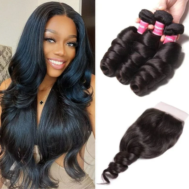 Body - wave wig with a full and voluminous lookKlaiyi 8A Indian Loose Wave Hair 3 Bundles with 4*4 Lace Closure Deals